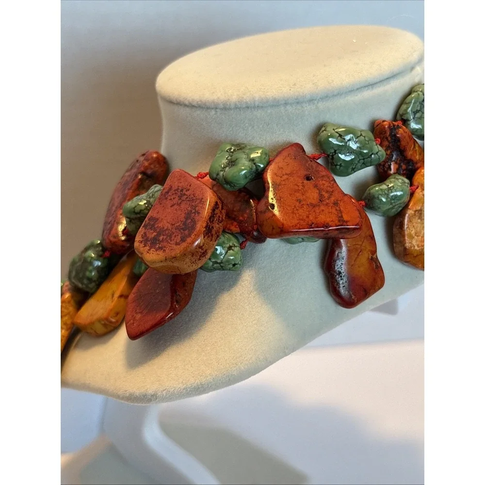 Native Artisan Turquoise Jasper Red Jasper Slab Stone Statement Necklace